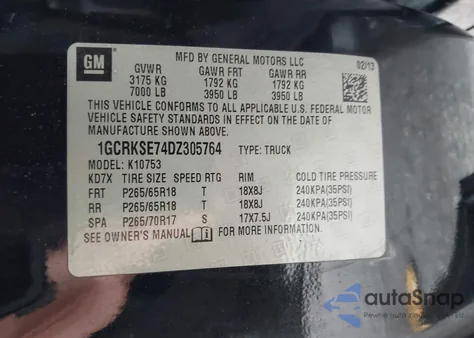 2013 Chevrolet Silverado 1500 Lt z USA, uszkodzony, nr VIN 1GCRKSE74DZ305764